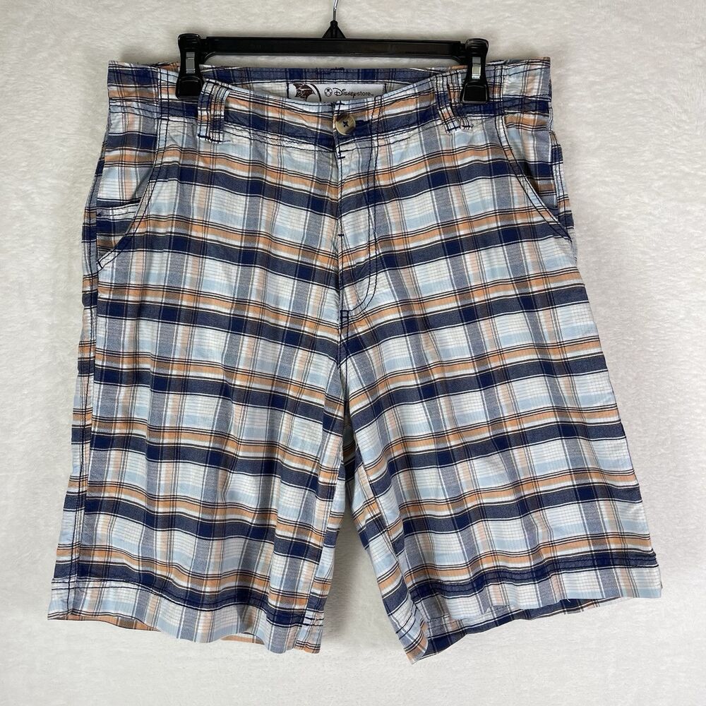 Disney Store Mickey Mouse Plaid Mens Shorts 32 Cotton Bermudas Chino 1990s Y2K